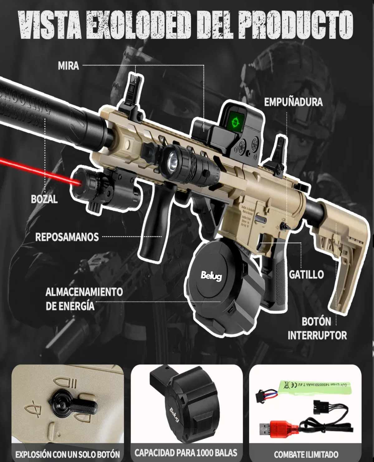 674E-2c Pistol Hydrogel BEIGE Hidrogel Electrica Rifle Láser Beige